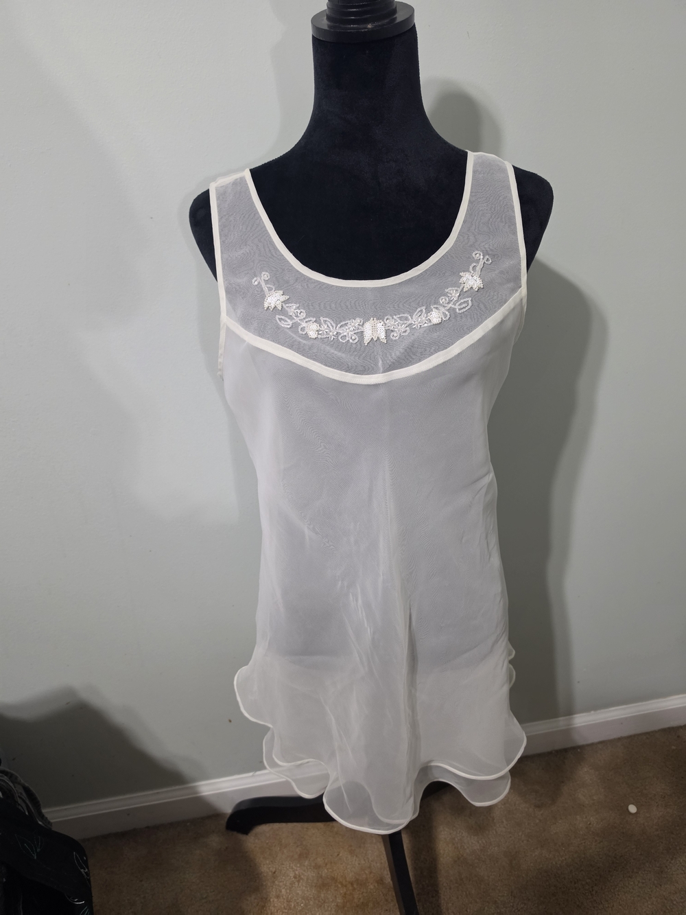 Victoria's Secret White Sheer Beaded Slip
